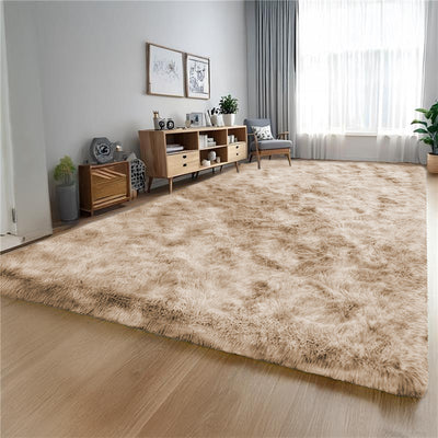 Cream Tie Dye Fluffy Rug Carpet - Large Soft Shaggy Rug