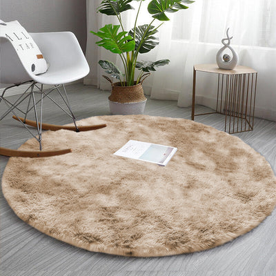 Cream Tie-Dye Round Fluffy Rug Carpet - Boho Circle Shag Rug