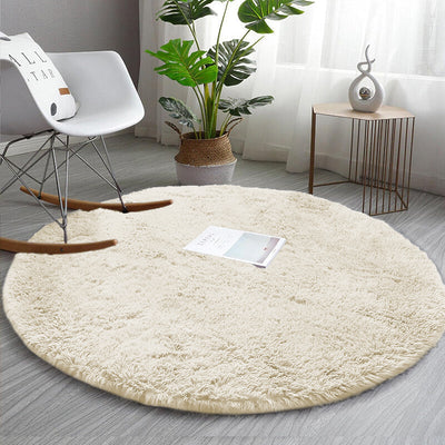 Cream Round Fluffy Rug Carpet - Shaggy Circle Rug