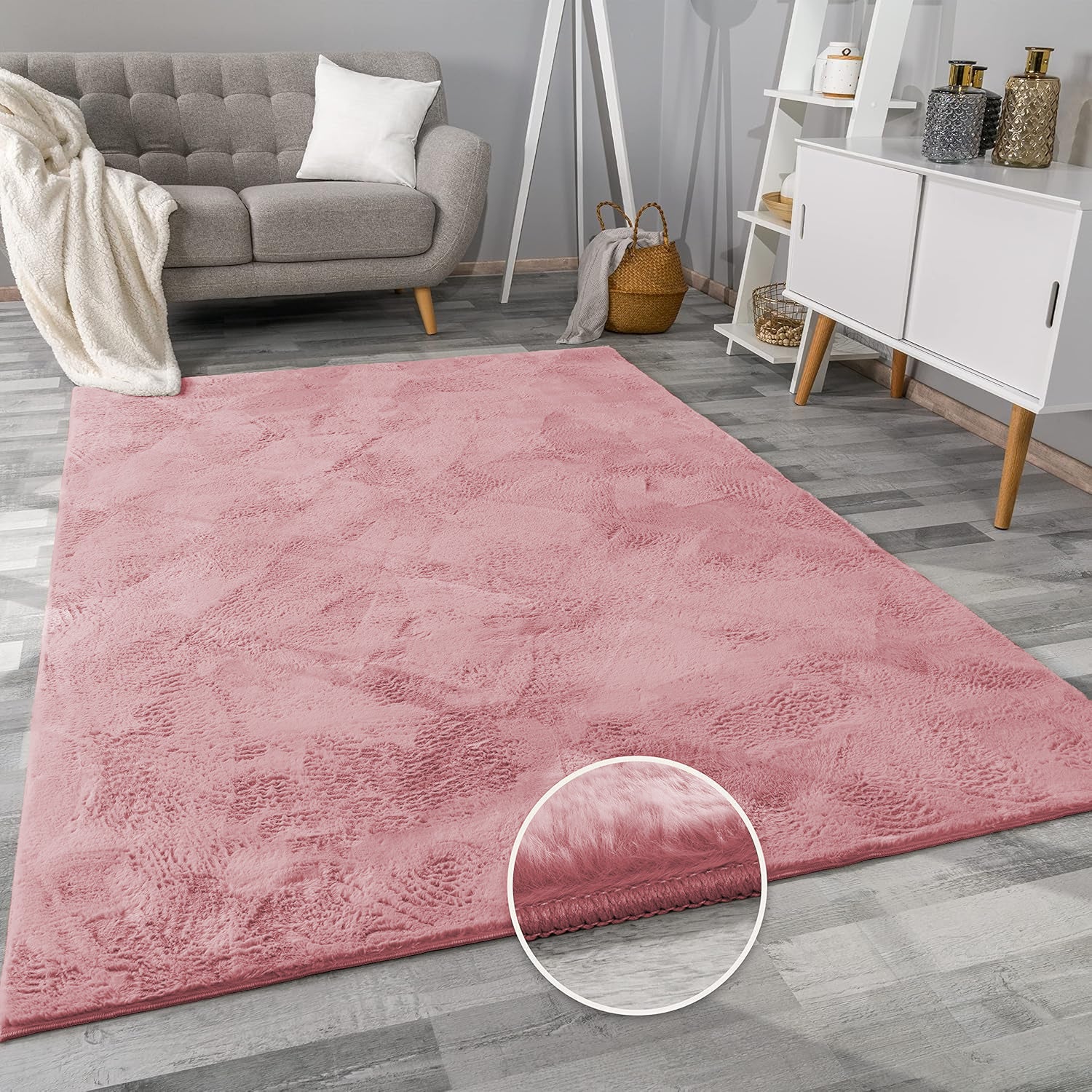 Dusty Rose Rabbit Faux Fur Rug Fluffy Plush Bedroom Runner
