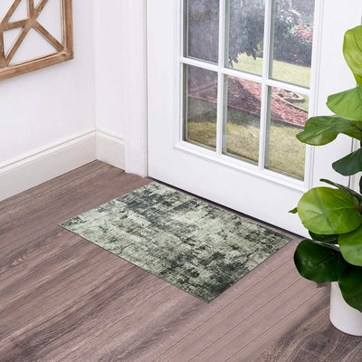 Grey Abstract Distressed Washable Rug - Modern Concrete-Effect Area Carpet