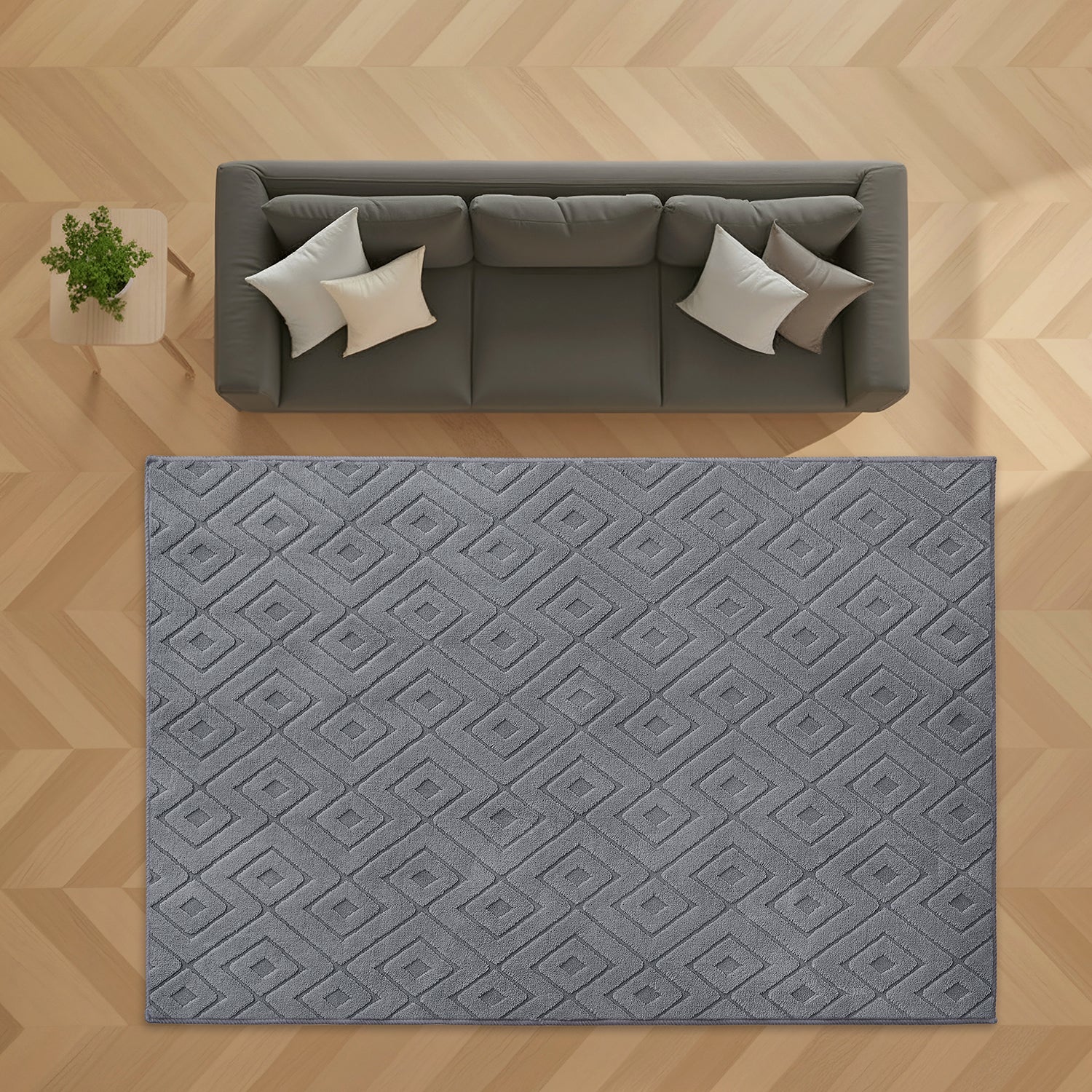 Hollow Square Geometric High-Low Pile Tufted Area Rug