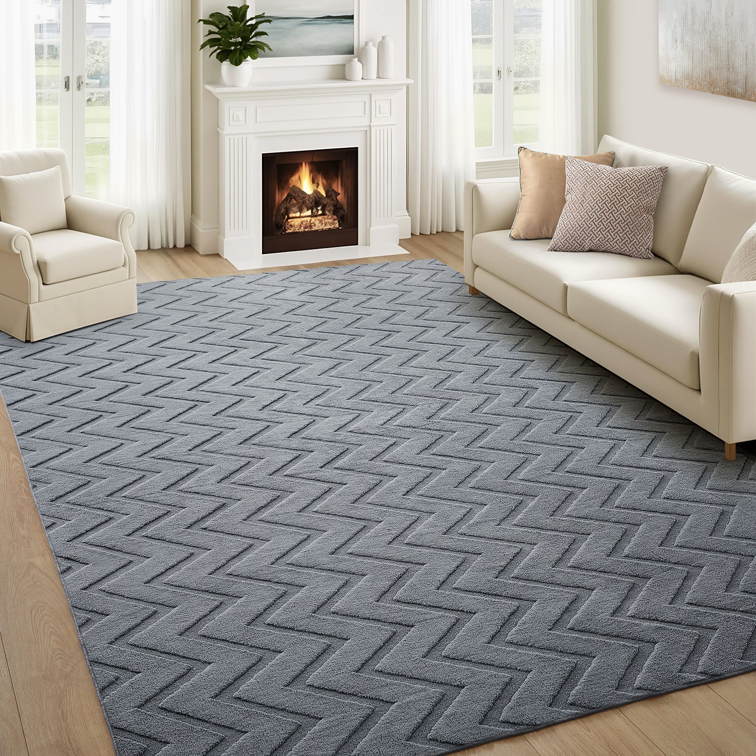 Chevron Zig Zag High-Low Pile Tufted Area Rug