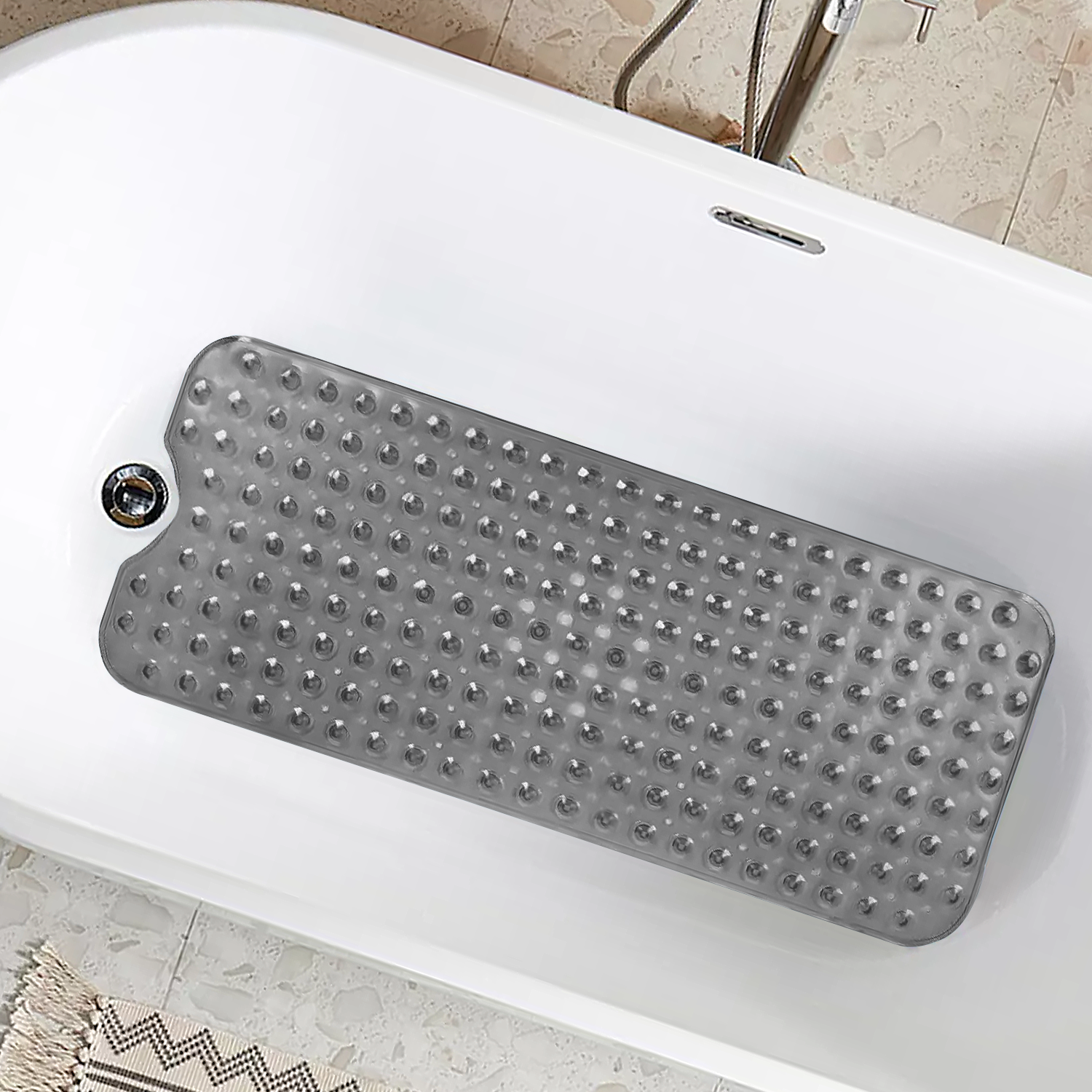 Shower Bath Mat Non Slip with Suction Cup Grey