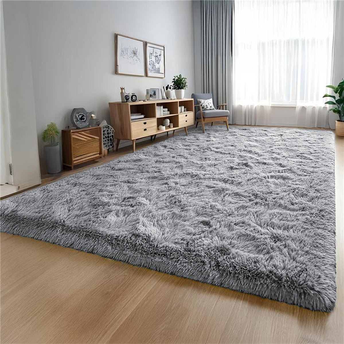 Grey Fluffy Shaggy Rug - Soft Living Room Carpet | RugsPile
