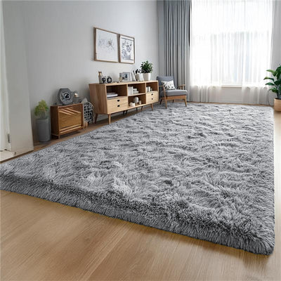 Grey Fluffy Shaggy Rug Carpet for Living Room & Bedroom