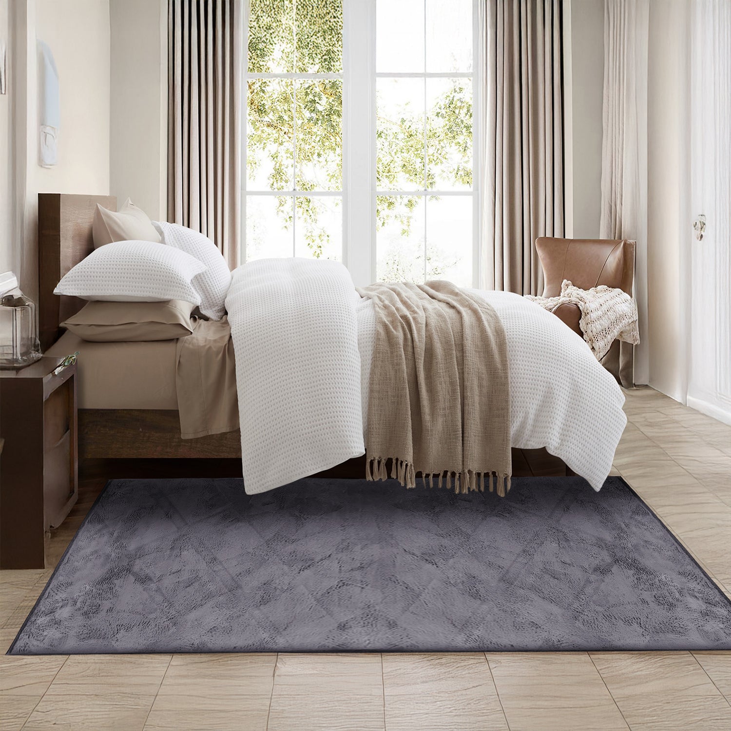 Grey Rabbit Faux Fur Rug Fluffy Plush Bedroom Runner