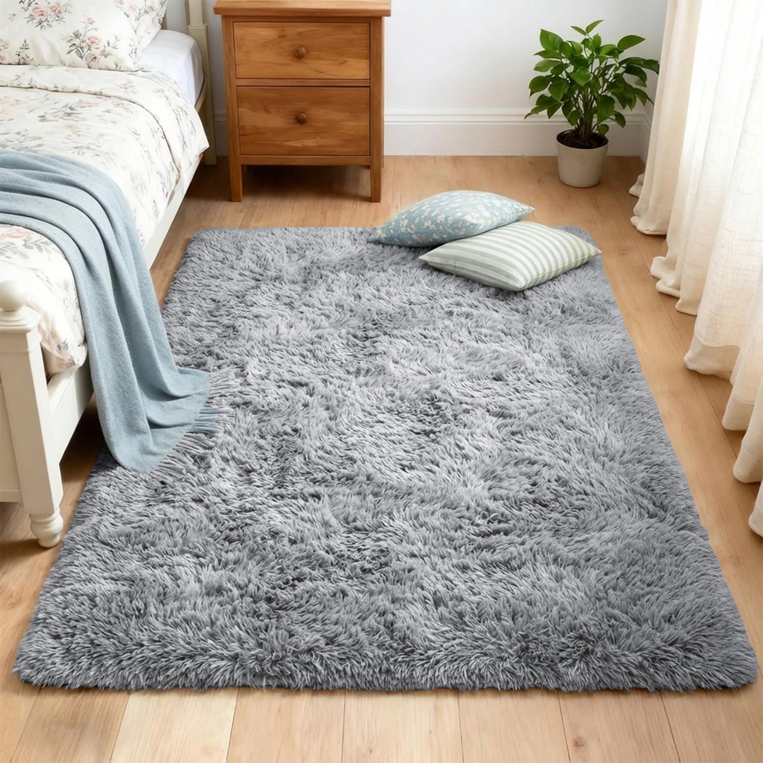 Grey Fluffy Shaggy Rug Carpet for Living Room & Bedroom