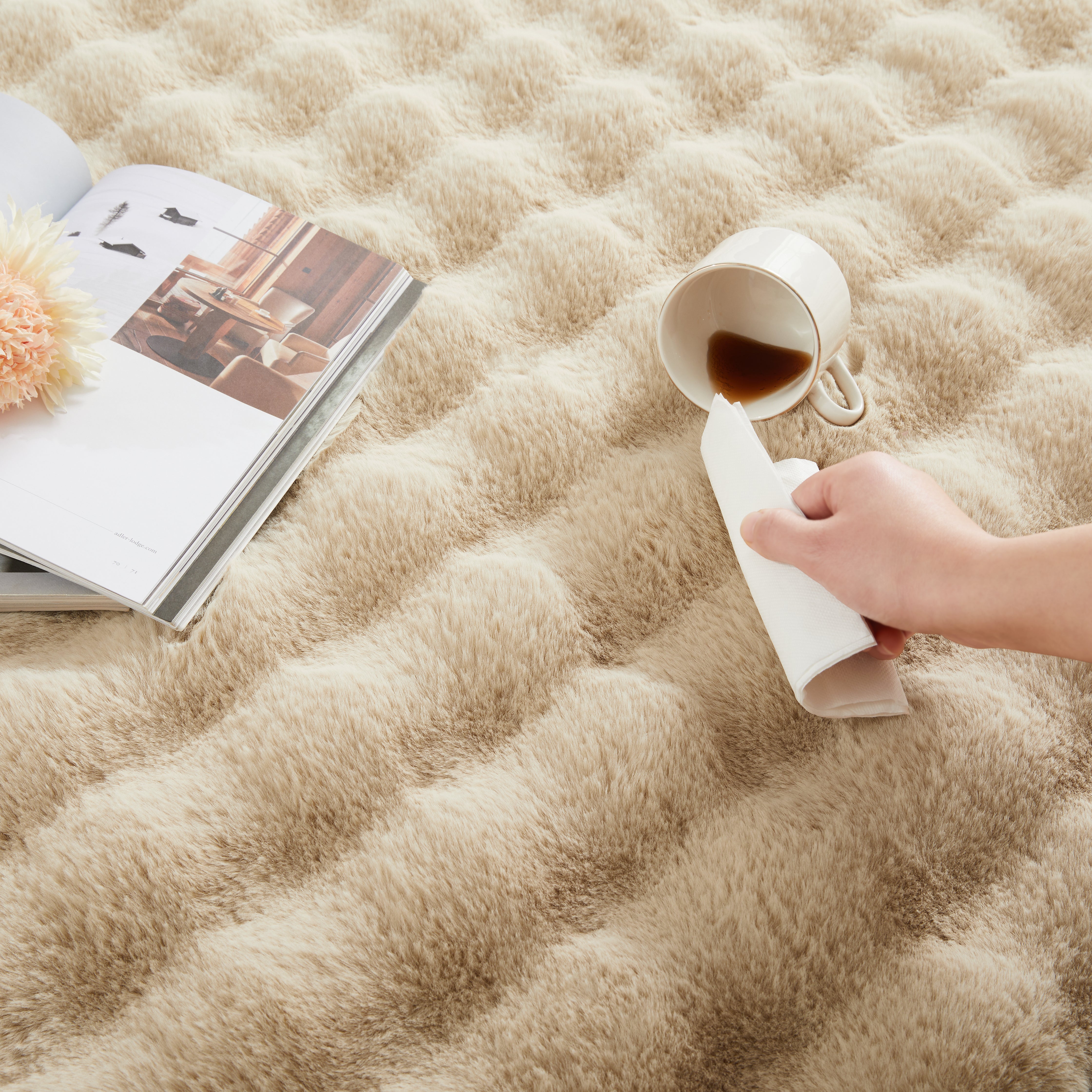 Soft Fluffy Bubble Texture Rug – Modern Faux Fur Area Carpet