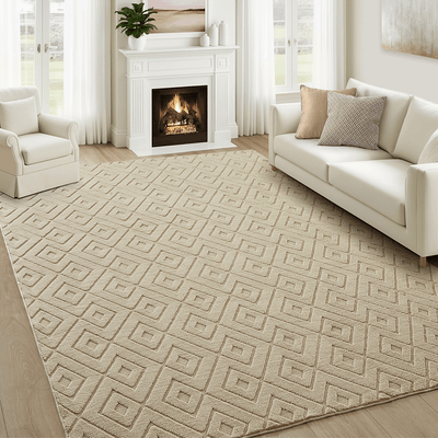Hollow Square Geometric High-Low Pile Tufted Area Rug