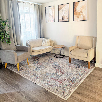 Beige & Blue Multi Mamluk Star Lattice Washable Vintage Area Rug