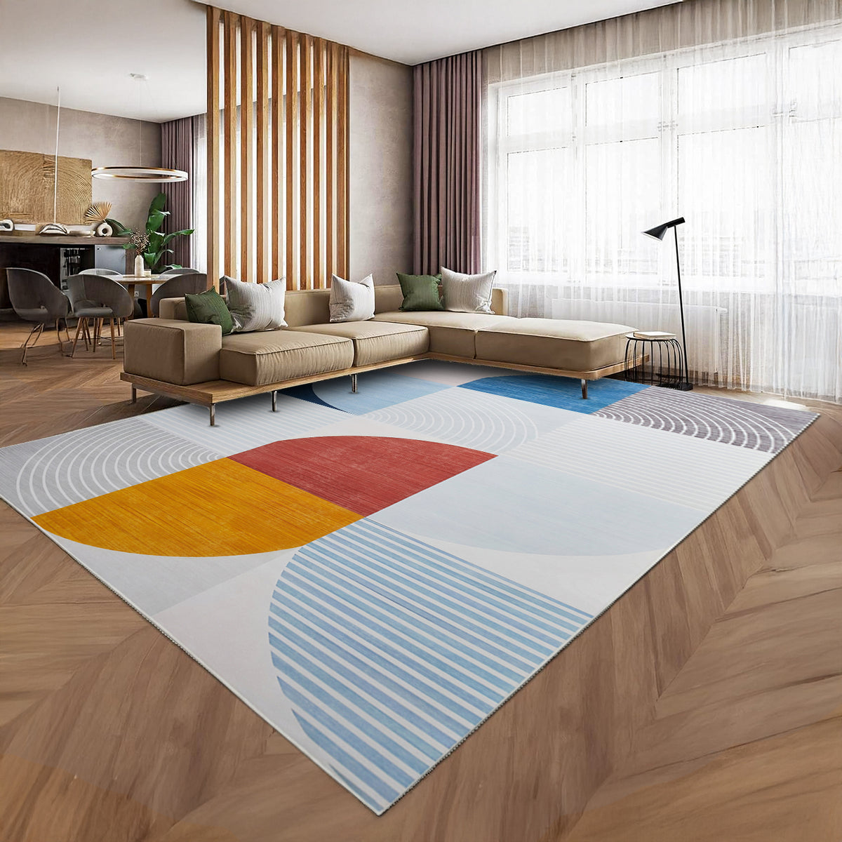 Multi Color Block Rug Multi-Colour Modern Circle Block Rug - RugsPile