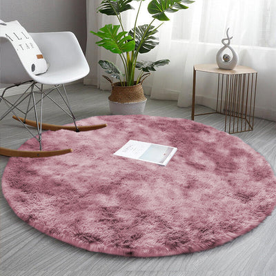 Lilac Tie-Dye Round Shag Rug - Fluffy Circle Carpet for Living Room