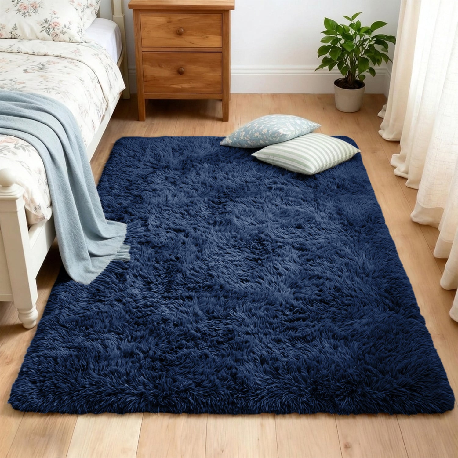 Navy Fluffy Shaggy Rug Carpet