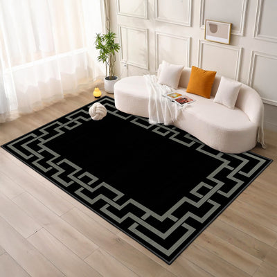 Black Greek Key Border Modern Rug - Large Living Room & Hallway Carpet