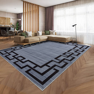 Slate Grey & Black Greek Key Rug - Modern Patterned Runner & Living Room Carpet