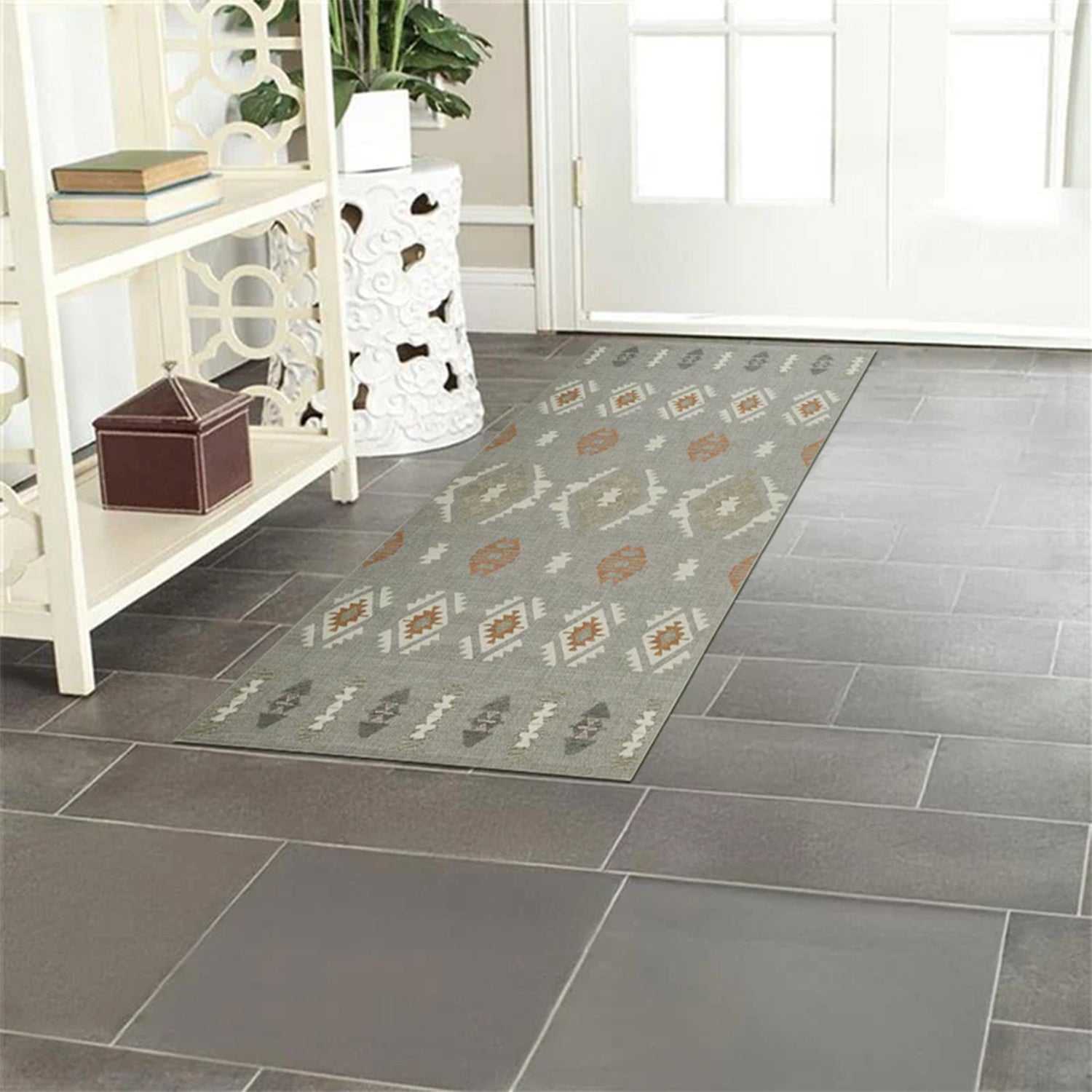 Light Green & ivory Tribal Kilim Rug - Modern Boho Bedroom Area Carpet