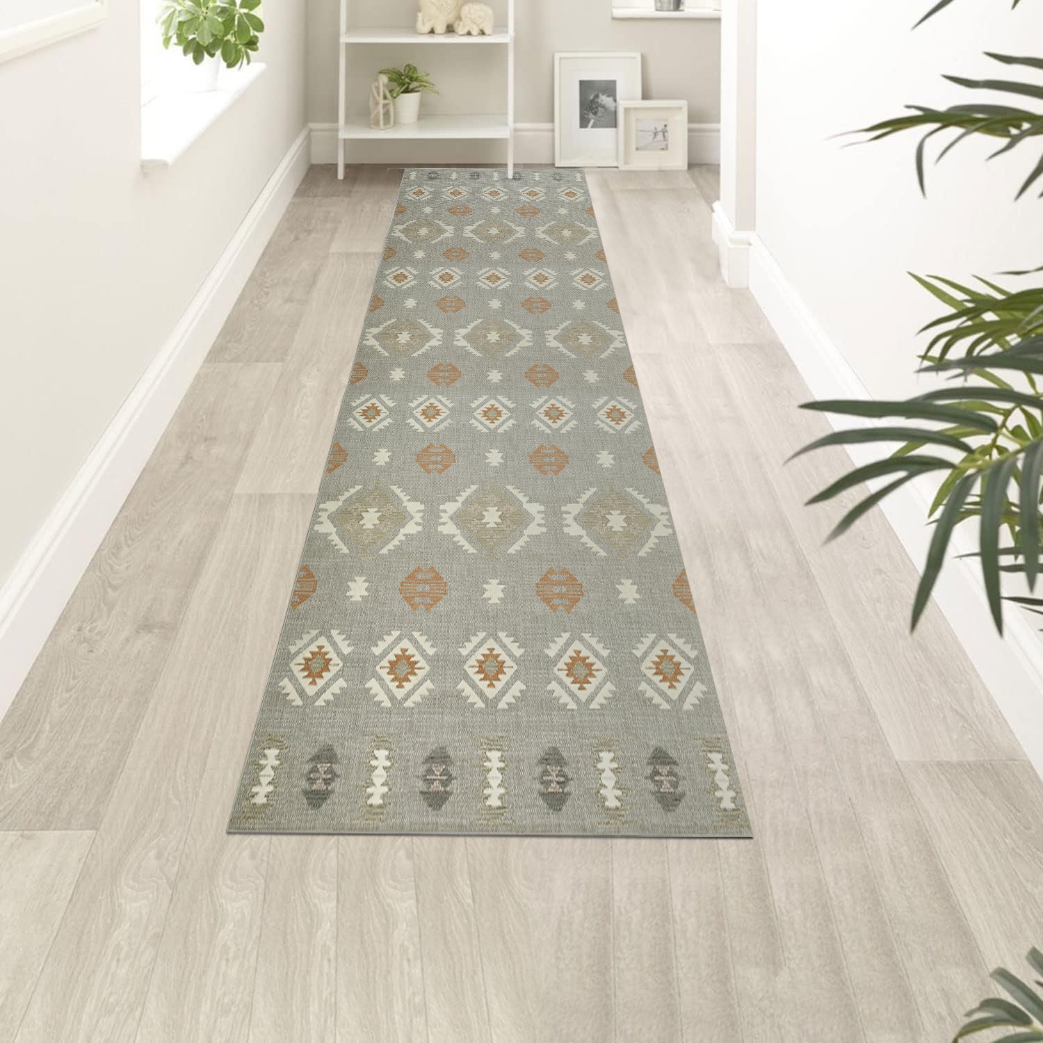 Light Green & ivory Tribal Kilim Rug - Modern Boho Bedroom Area Carpet