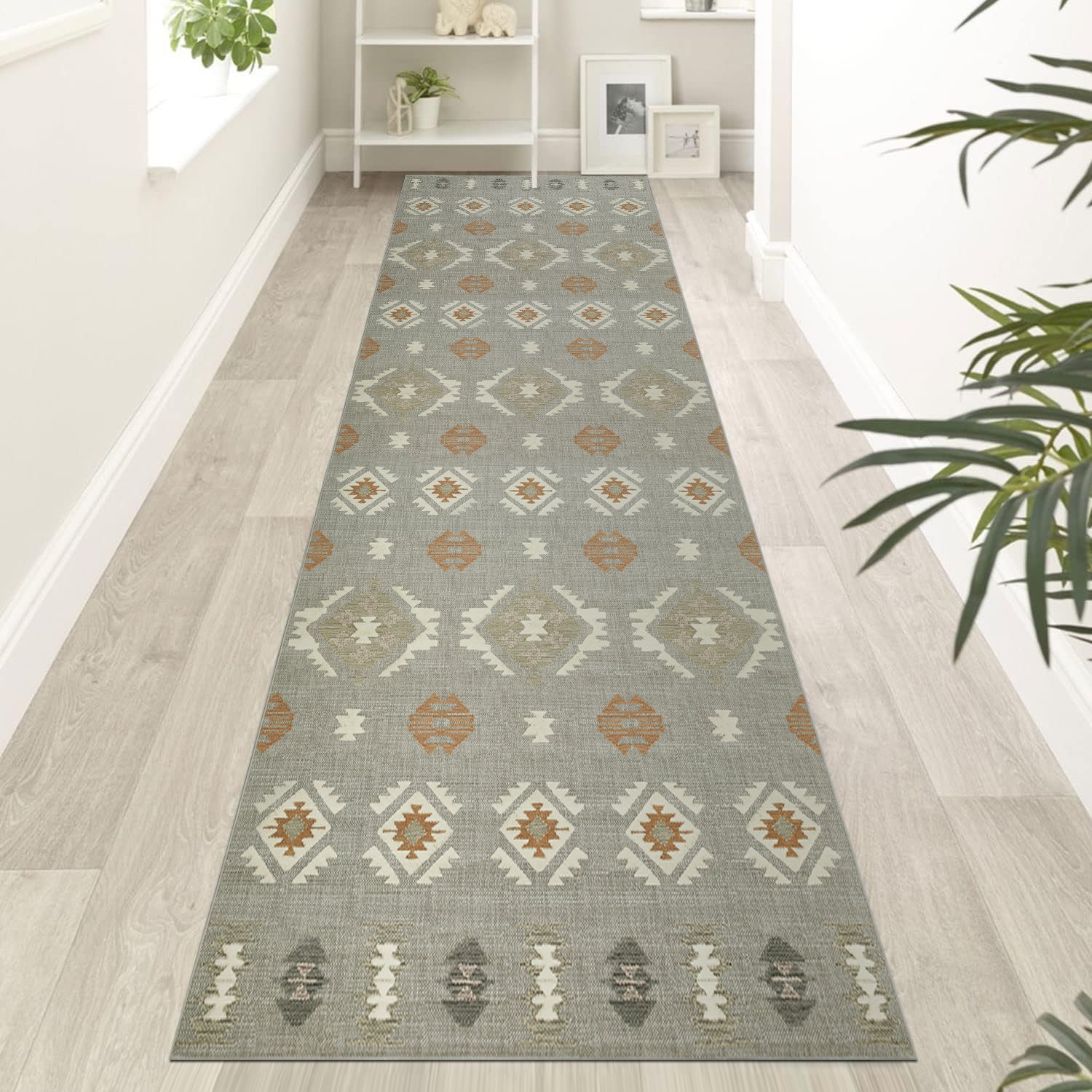 Light Green & ivory Tribal Kilim Rug - Modern Boho Bedroom Area Carpet