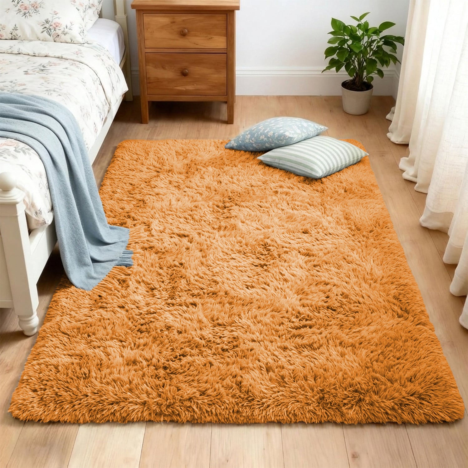 Ochre Shaggy Rug - Fluffy Soft Carpet for Bedroom & Lounge