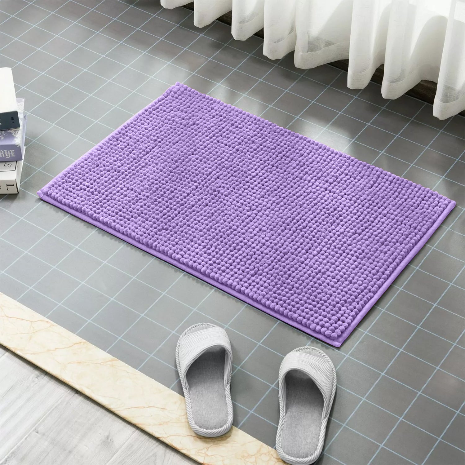 Soft Chenille Bath Mat Thick Absorbent Purple