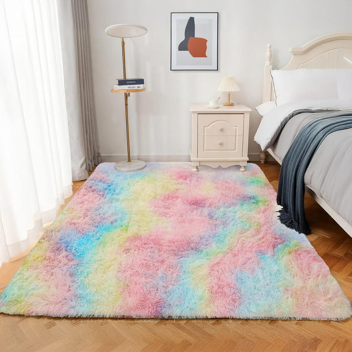 Tie Dye Fluffy Shaggy Rug Soft Thick Pile Colourful Area Rug