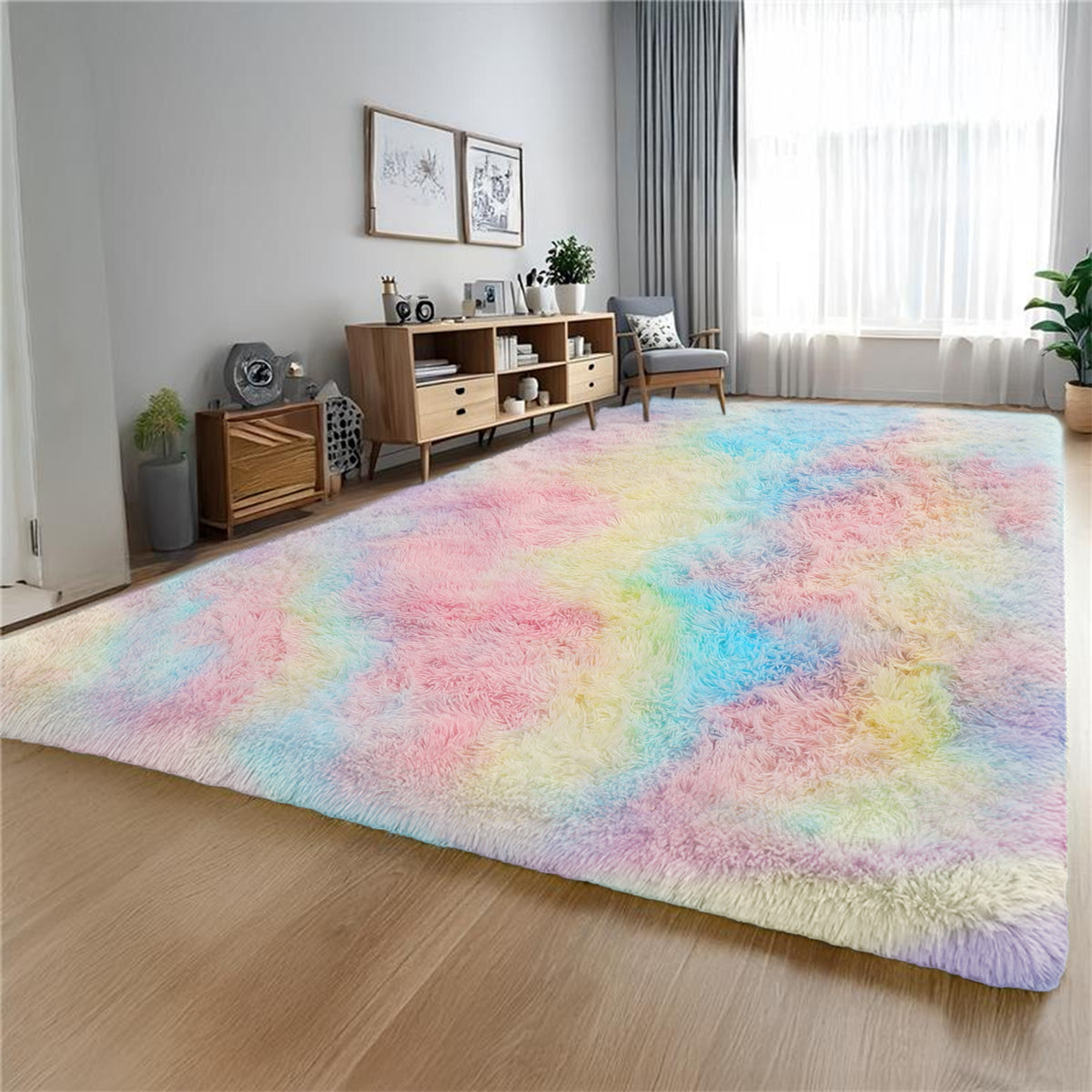 Tie Dye Fluffy Shaggy Rug Soft Thick Pile Colourful Area Rug