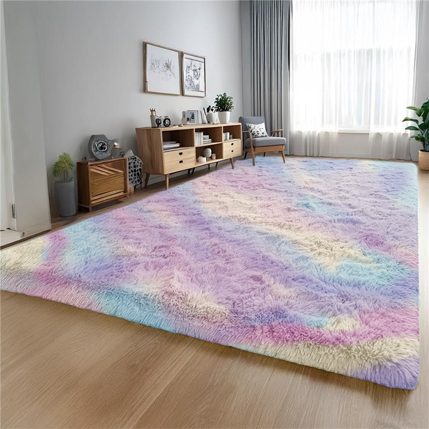 Tie Dye Fluffy Shaggy Rug Soft Thick Pile Colourful Area Rug