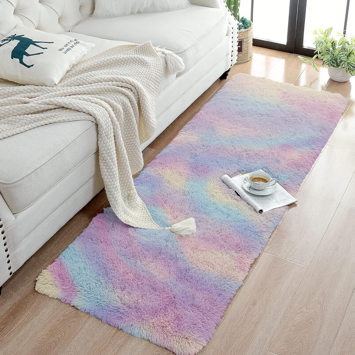 Tie Dye Fluffy Shaggy Rug Soft Thick Pile Colourful Area Rug