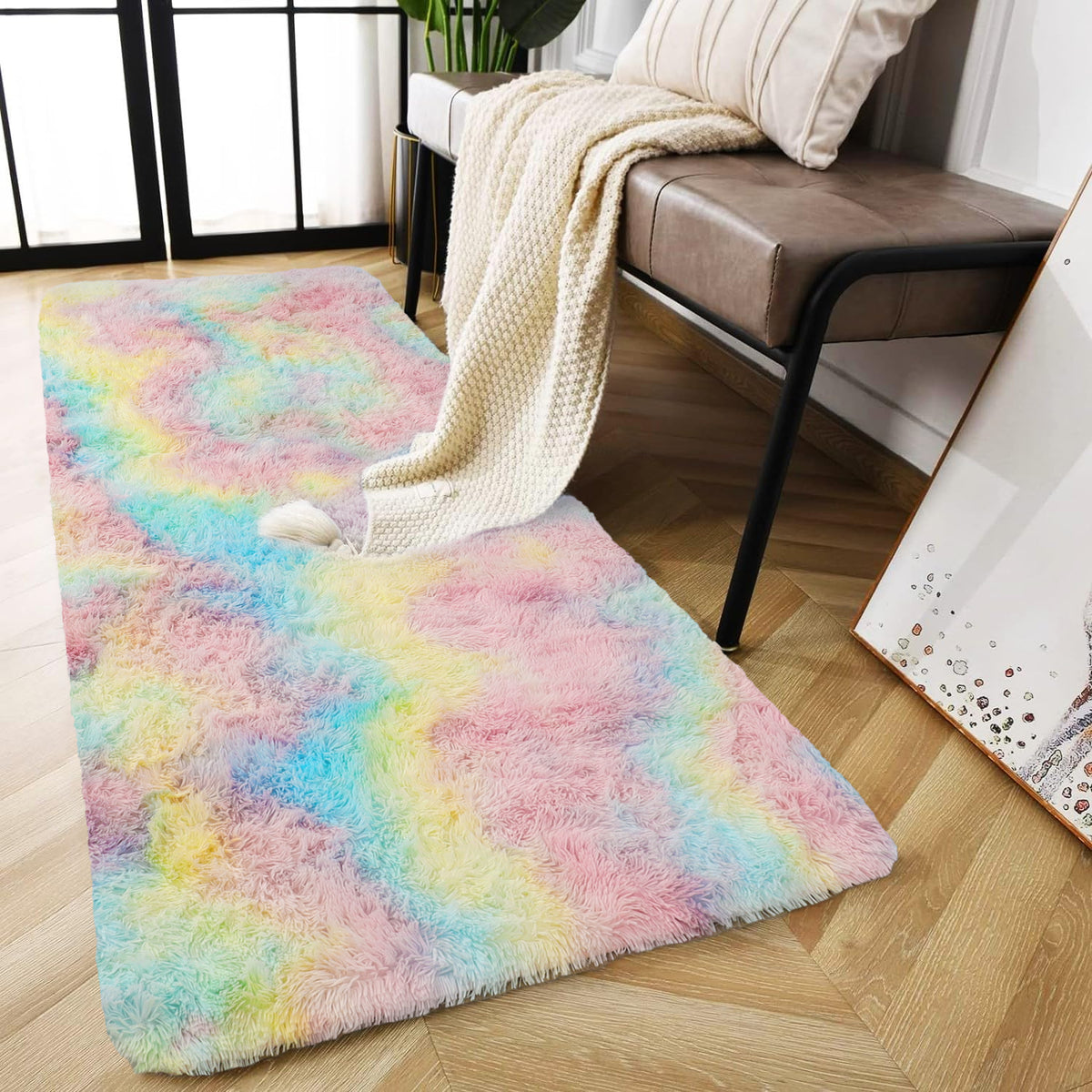 Tie Dye Fluffy Shaggy Rug Soft Thick Pile Colourful Area Rug