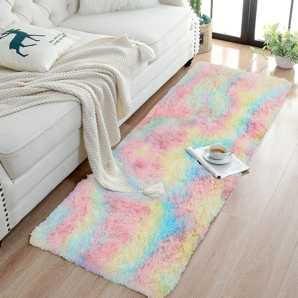 Tie Dye Fluffy Shaggy Rug Soft Thick Pile Colourful Area Rug