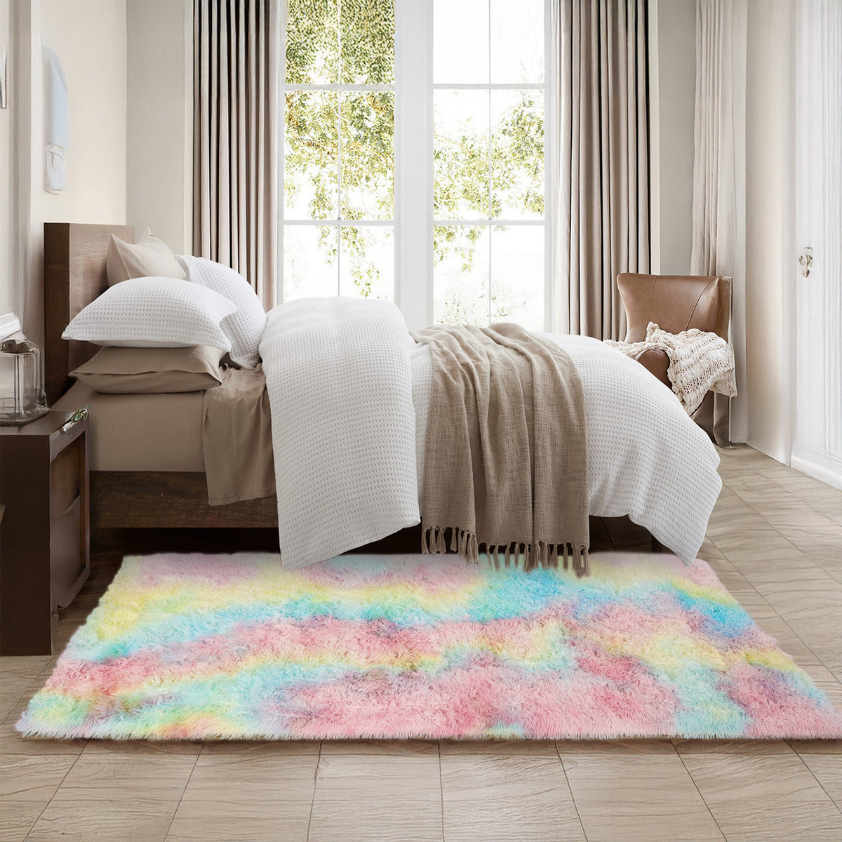 Tie Dye Fluffy Shaggy Rug Soft Thick Pile Colourful Area Rug