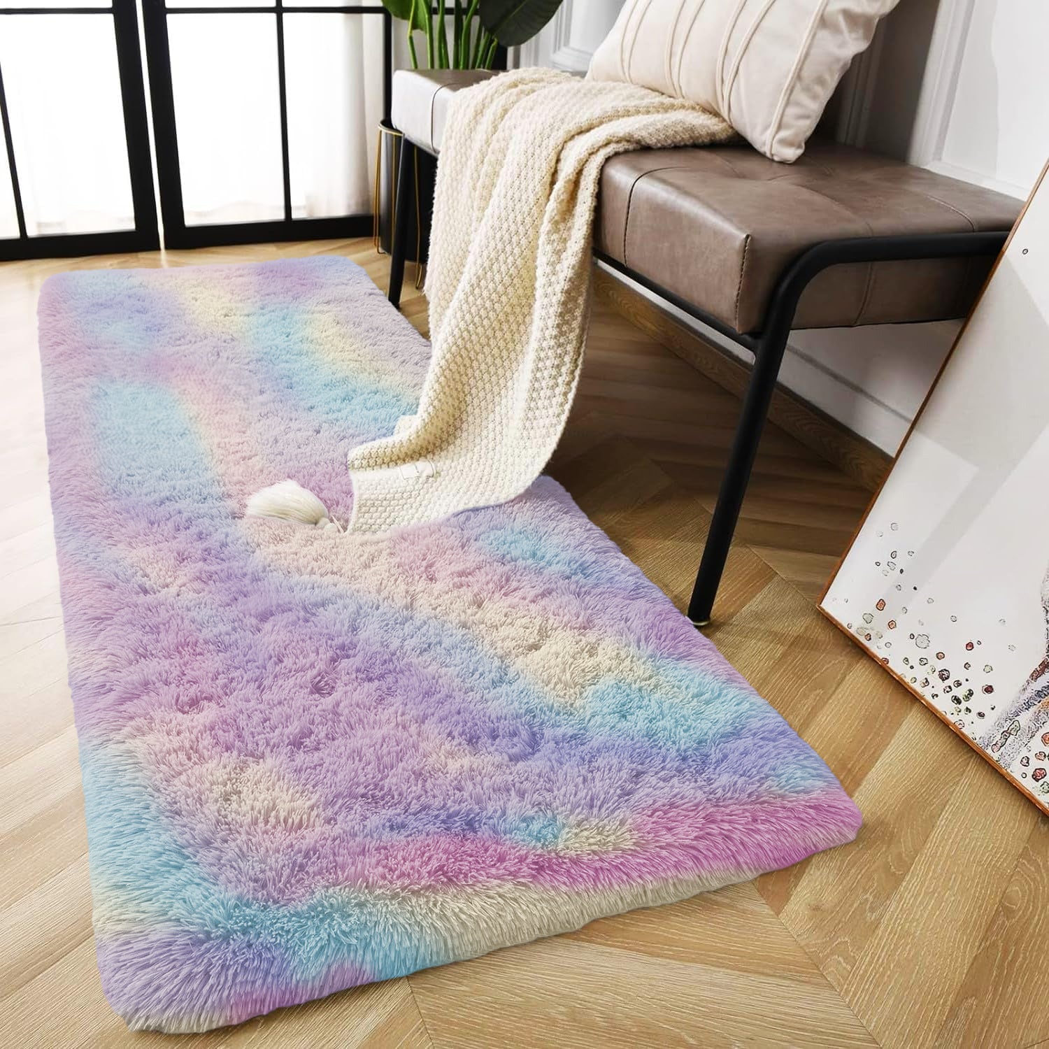 Tie Dye Fluffy Shaggy Rug Soft Thick Pile Colourful Area Rug