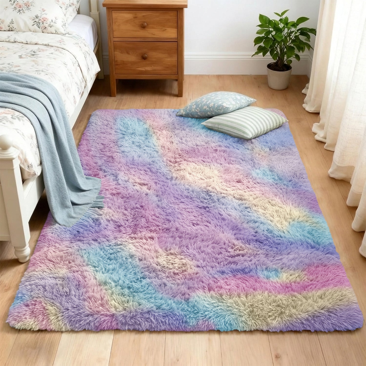 Tie Dye Fluffy Shaggy Rug Soft Thick Pile Colourful Area Rug