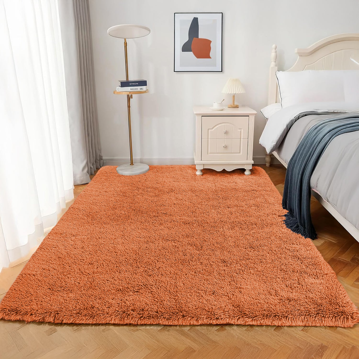 Thick Pile Shaggy Rug For Living Room Rust