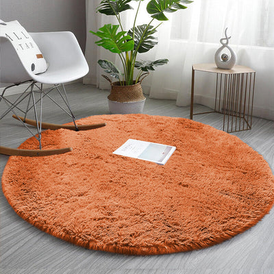Rust Round Shag Rug - Fluffy Circle Carpet for Living Room