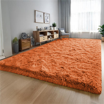 Rust Shaggy Fluffy Rug Carpet - Cozy Living Room Decor