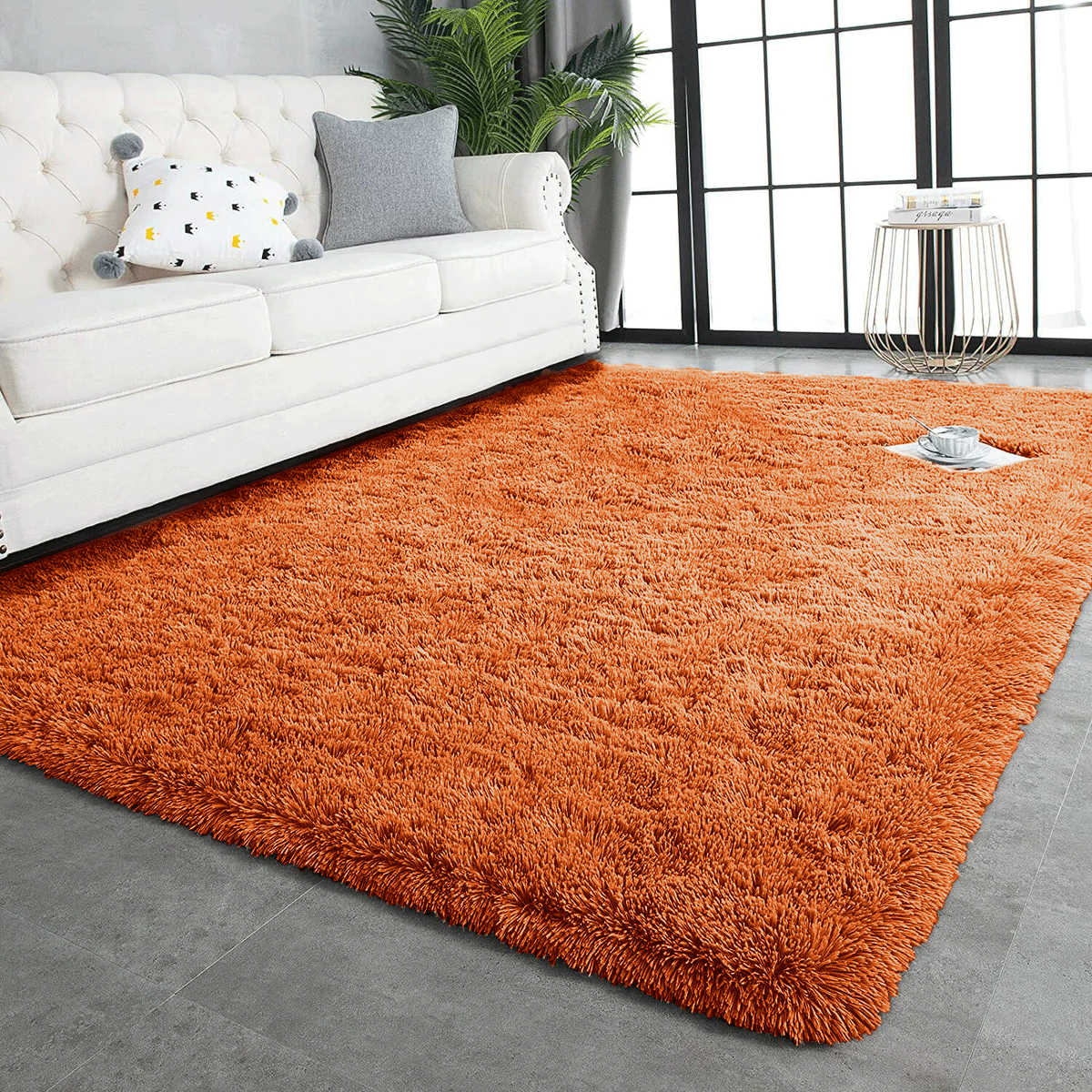 Rust Shaggy Fluffy Rug Carpet - Cozy Living Room Decor