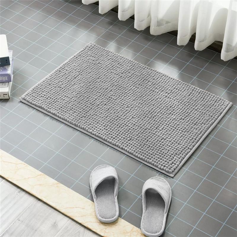 Soft Chenille Bath Mat Thick Absorbent Silver