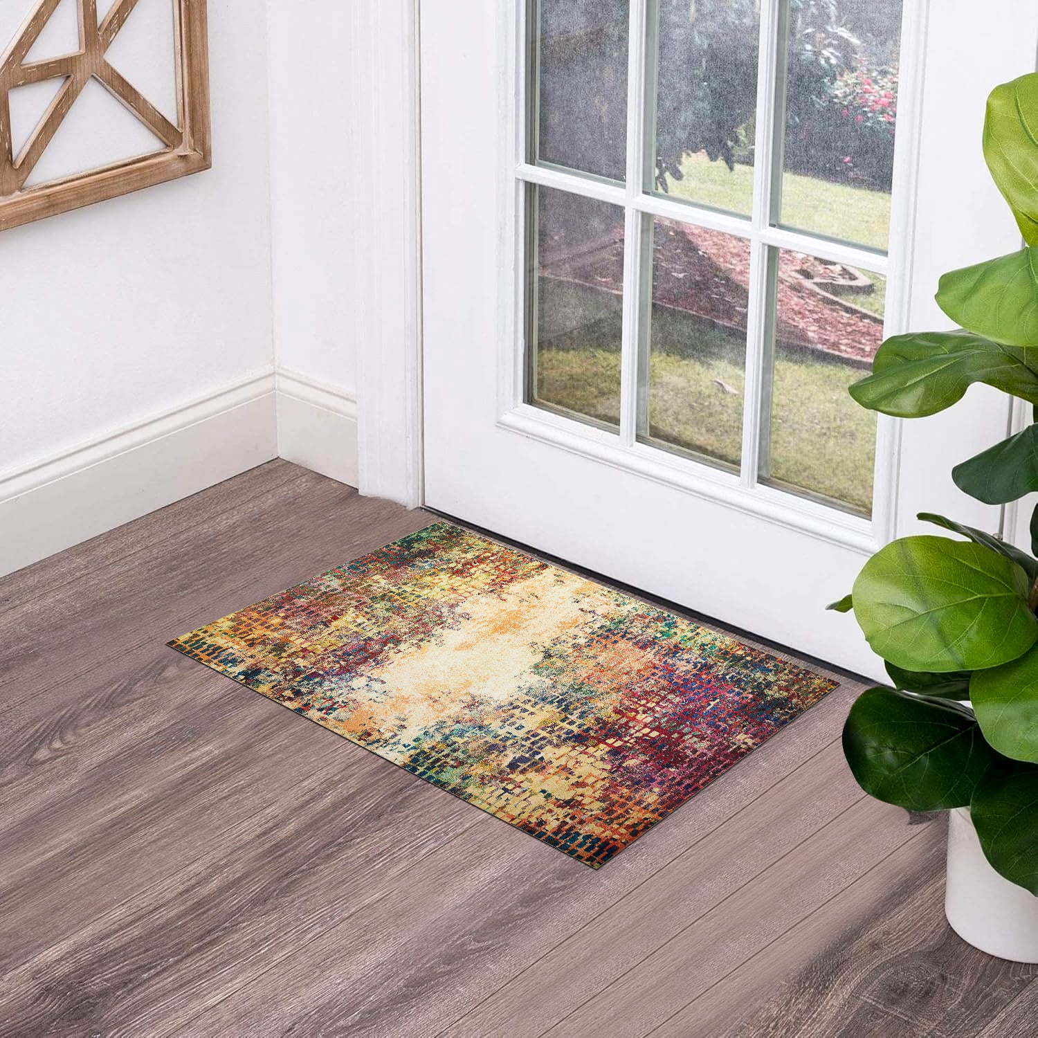 Multicolour Abstract Pixel Mosaic Washable Rug - Modern Fade Design Carpet