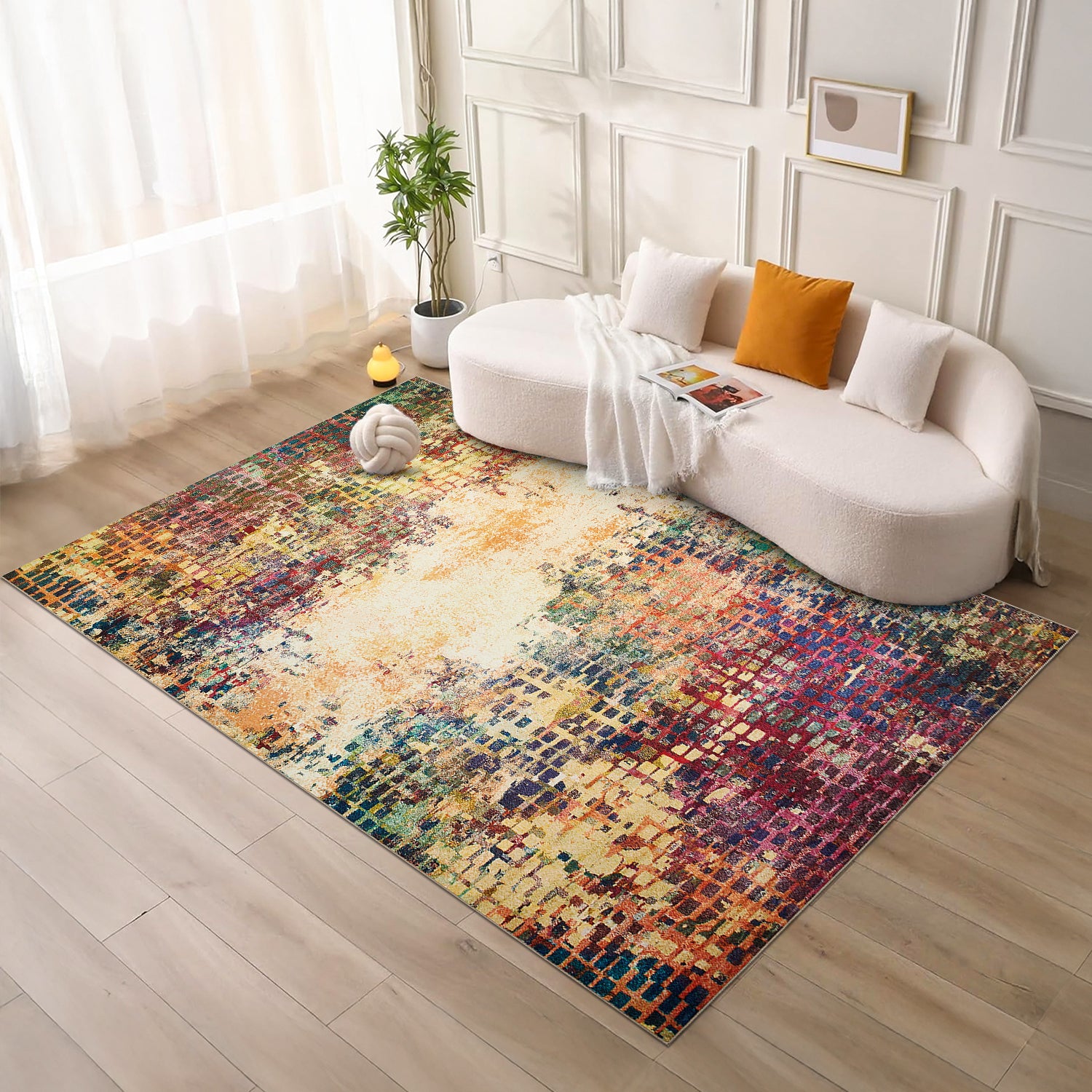 Multicolour Abstract Pixel Mosaic Washable Rug - Modern Fade Design Carpet