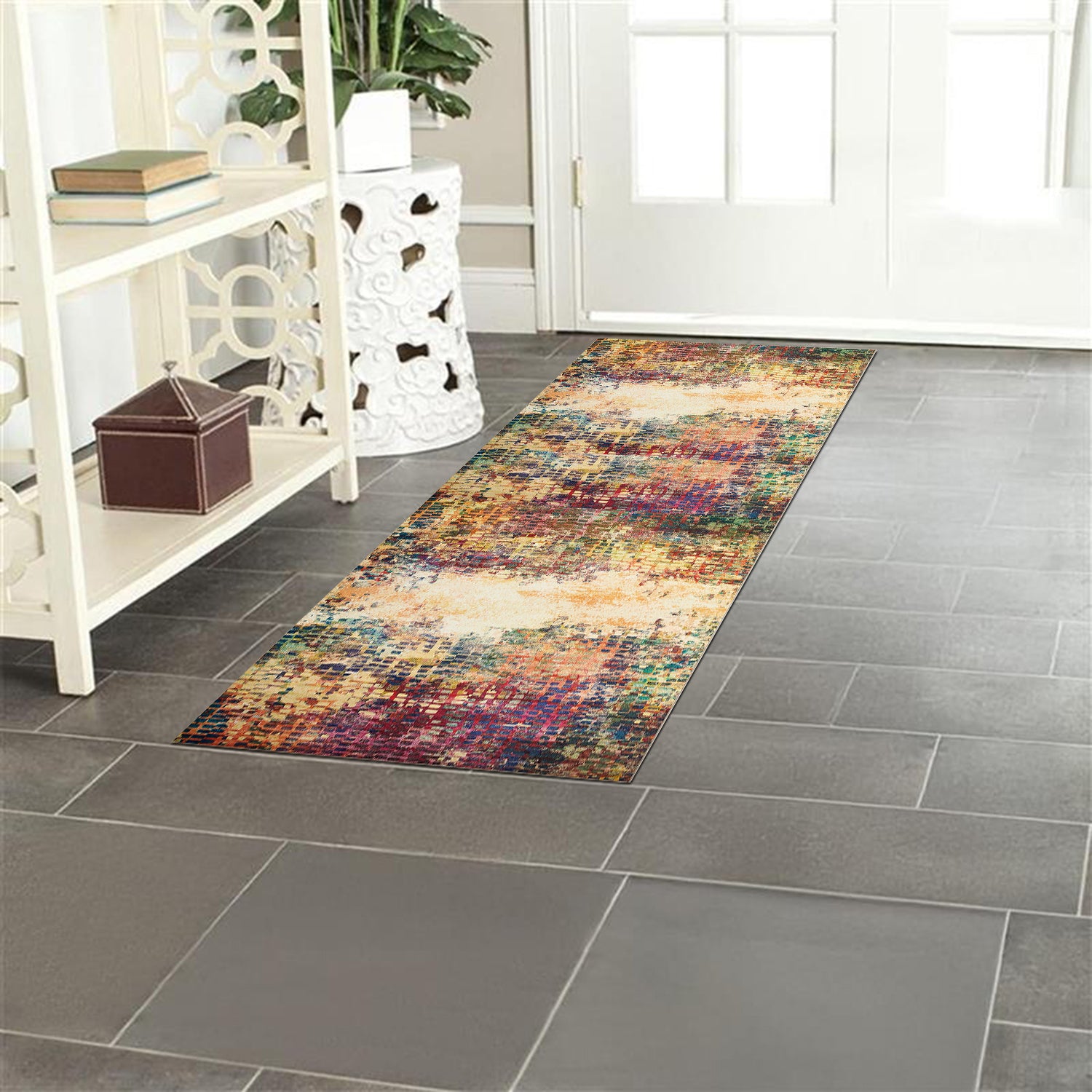 Multicolour Abstract Pixel Mosaic Washable Rug - Modern Fade Design Carpet