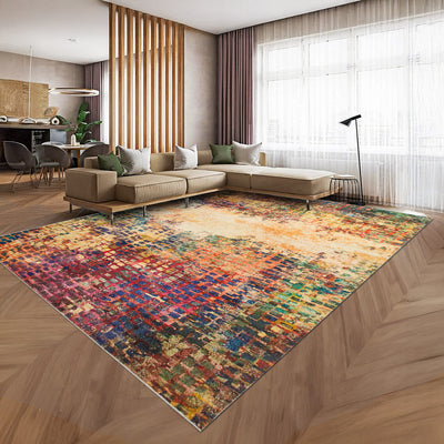 Multicolour Abstract Pixel Mosaic Washable Rug - Modern Fade Design Carpet
