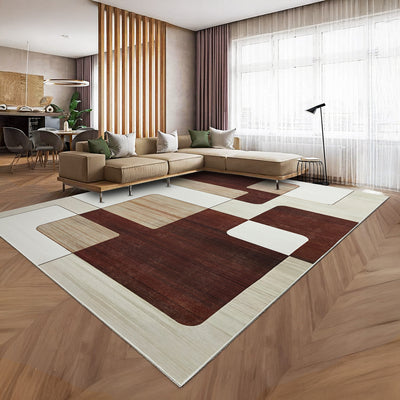 Brown, Beige & Cream Abstract Geometric Rug - Rounded Block Modern Carpet