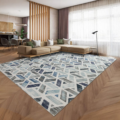 Navy & Ivory Geometric Triangle Rug - Modern Abstract Living Room Carpet