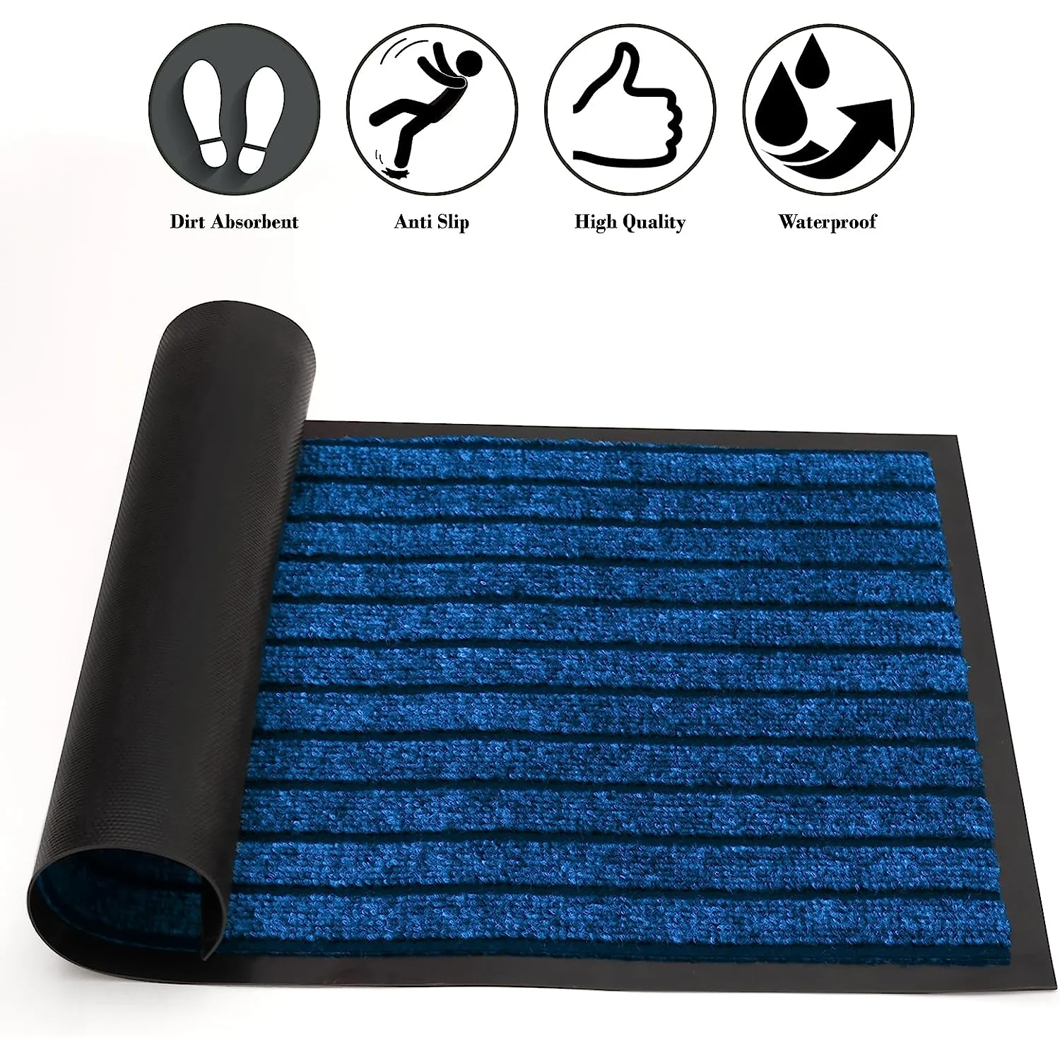 Washable Rubber Door Mat Indoor Outdoor Front Entryway Blue