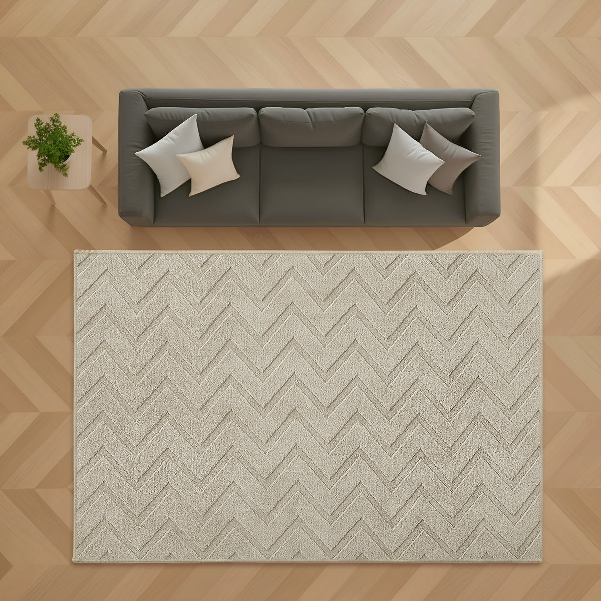 Chevron Zig Zag High-Low Pile beigerug